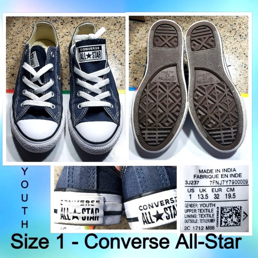 Size 1 - Youth - Converse - All Star - Navy - NEW but does slight rub on back ta